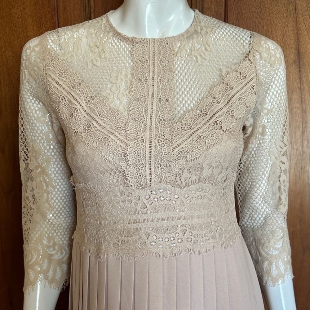 ZARA Dress Lace Top Pleated Blush Midi Dress • BLOGGER FAVORITE • TIKTOK • NEW • - Picture 9 of 16